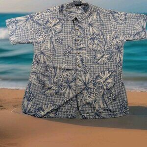 Van Heusen Blue Hawaiian Shirt Mens Short Sleeve Extra Large